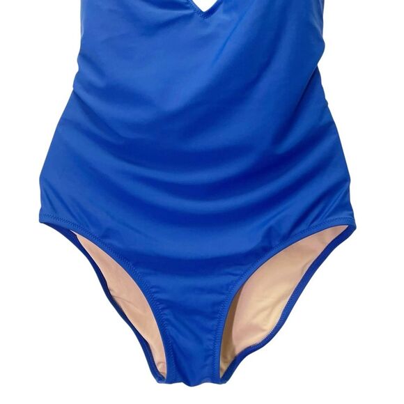 J. Crew Cross Back One Piece Swimsuit Royal Blue Size 8 V-Neck Plunge Low Back - Picture 8 of 13